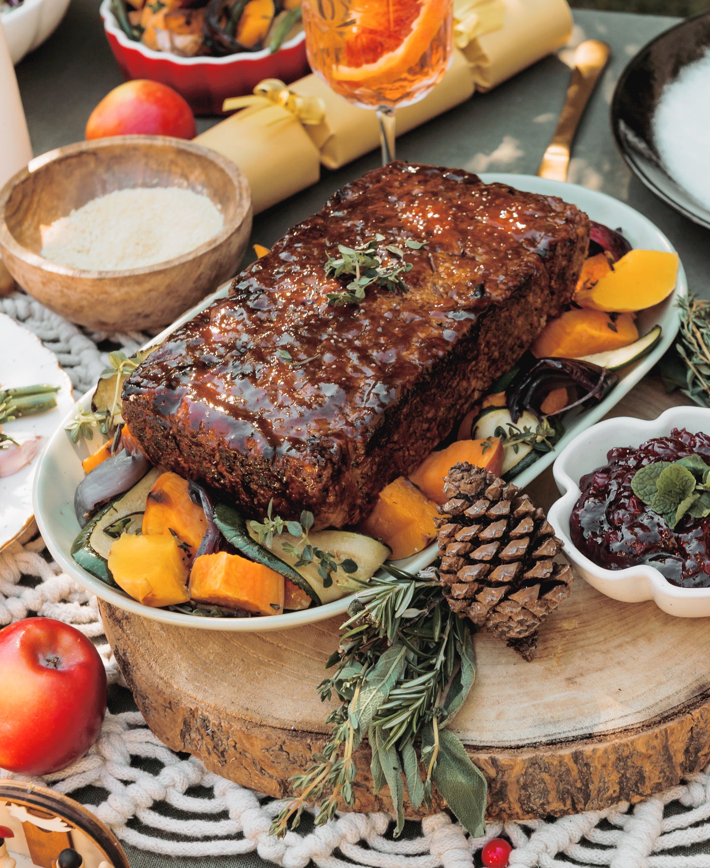 Vegan meatloaf with sticky BBQ glaze