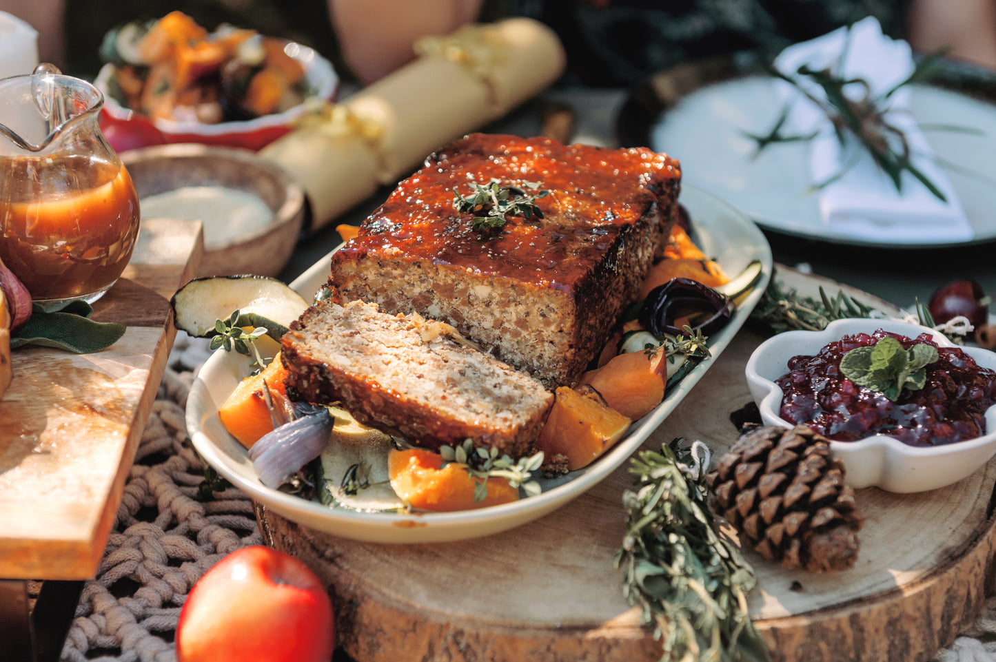 Vegan meatloaf with sticky BBQ glaze