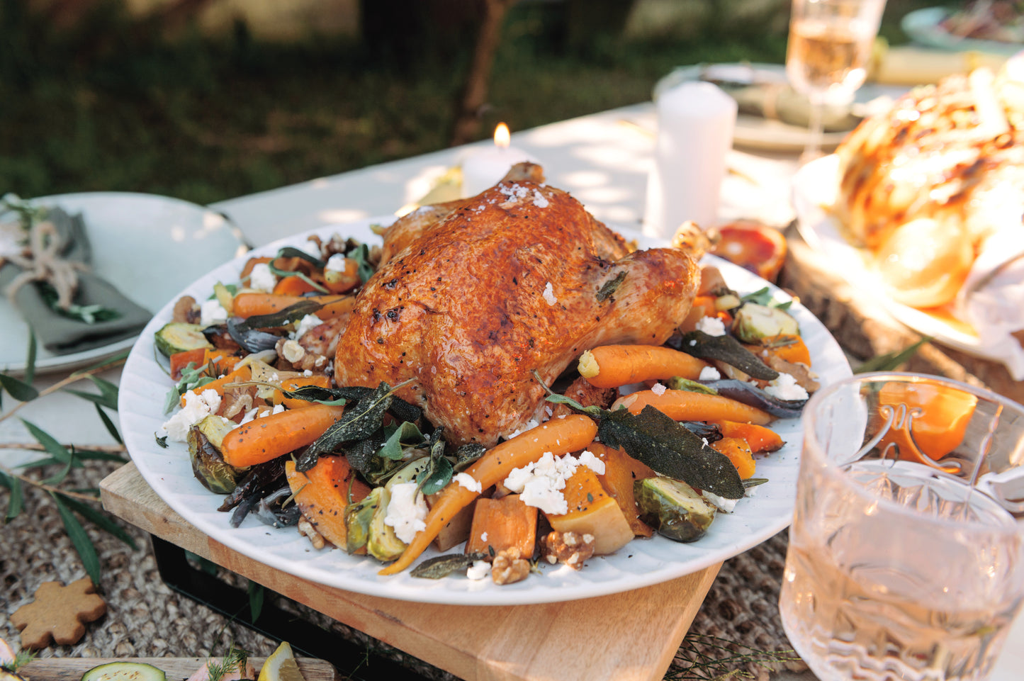 Roasted whole chicken with sage and onion stuffing and homemade gravy (~2kg free-range chicken)